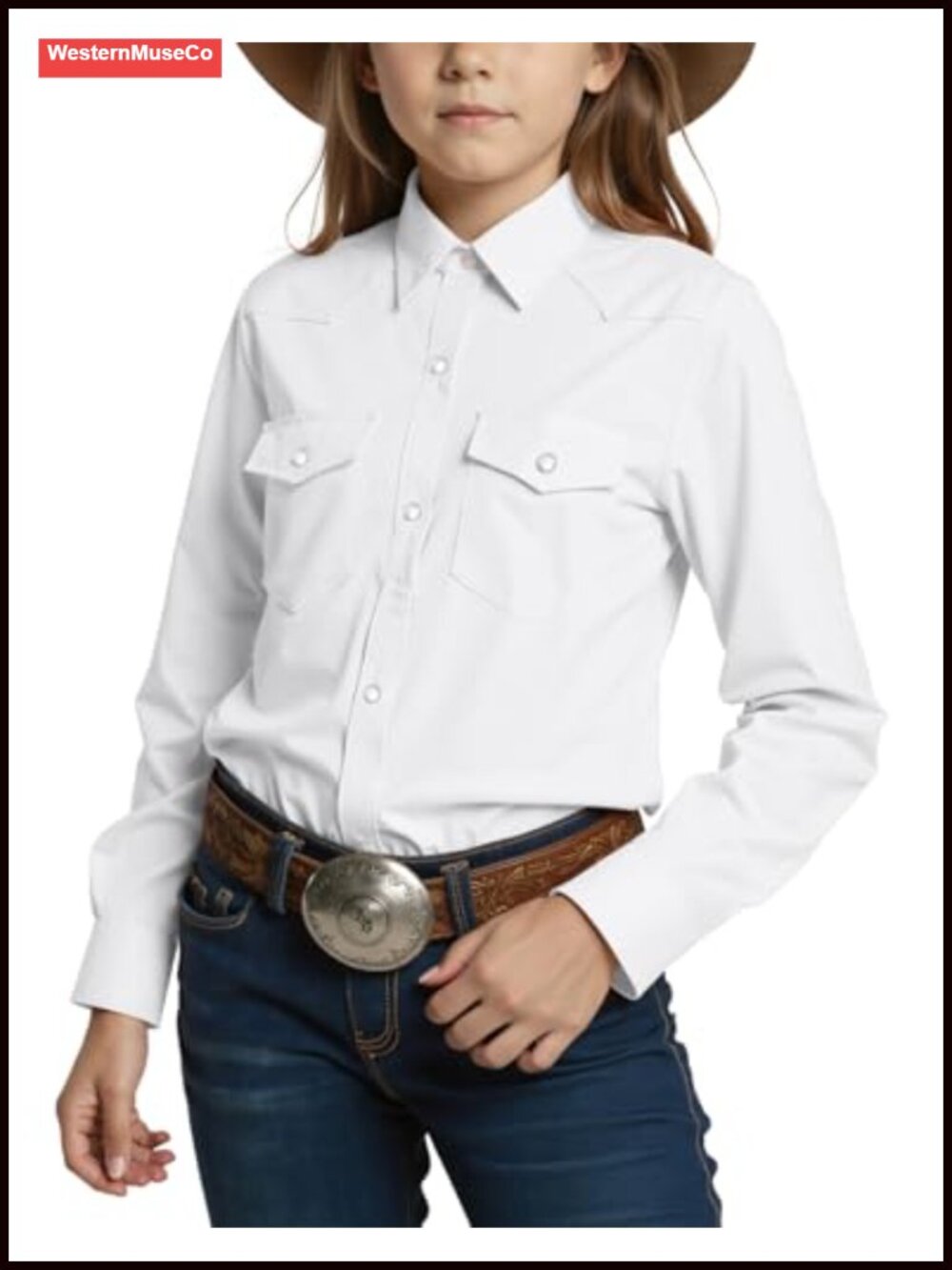 Girls Cotton Pearl Snap Button Down Western Shirt Long Sleeve Rodeo Blouse